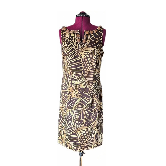 Jones New York Signature Sz 10 Floral Palms Sheath Dress Sleeveless - Picture 1 of 16